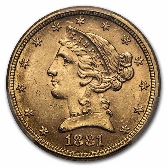 1881 $5 Liberty Gold Half Eagle MS-63 PCGS 1881 $5 Liberty Gold Half Eagle MS-63 PCGS